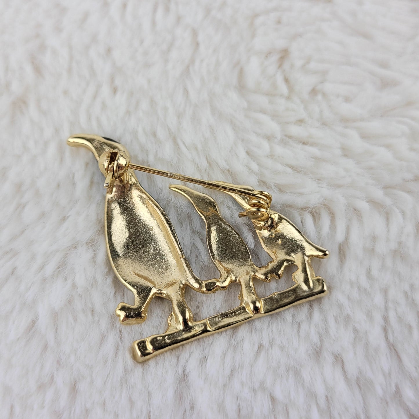 1950's Marching Penguins Black Enamel and Rhinestones Pin