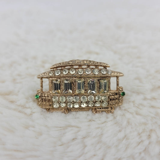 1940's Gold Metal and Rhinestone Trolley Pin