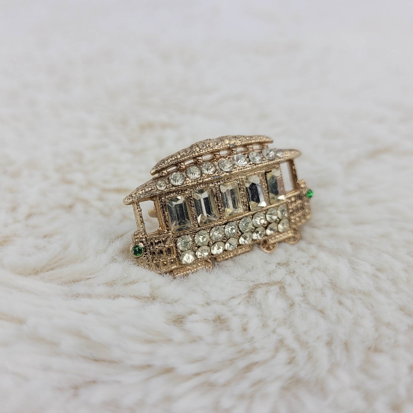 1940's Gold Metal and Rhinestone Trolley Pin