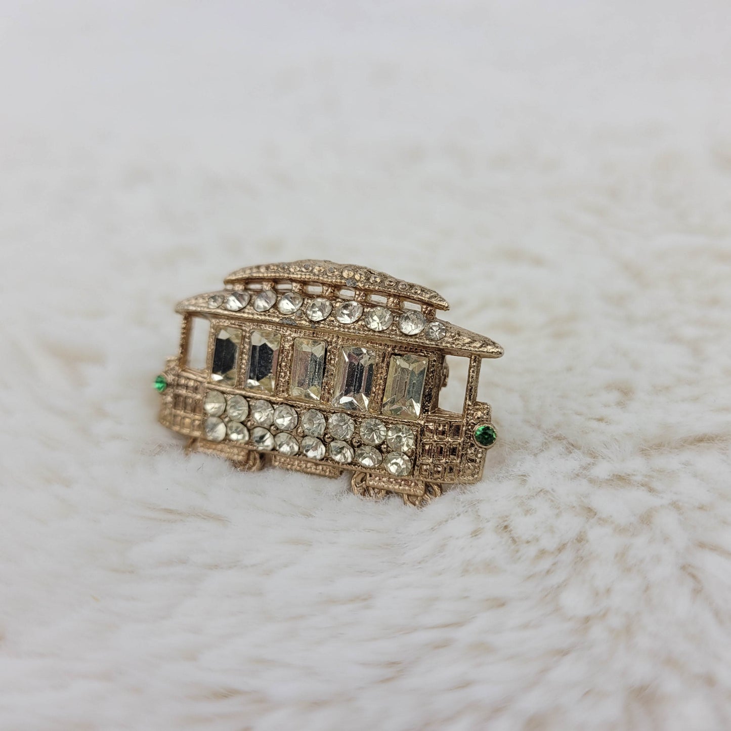 1940's Gold Metal and Rhinestone Trolley Pin