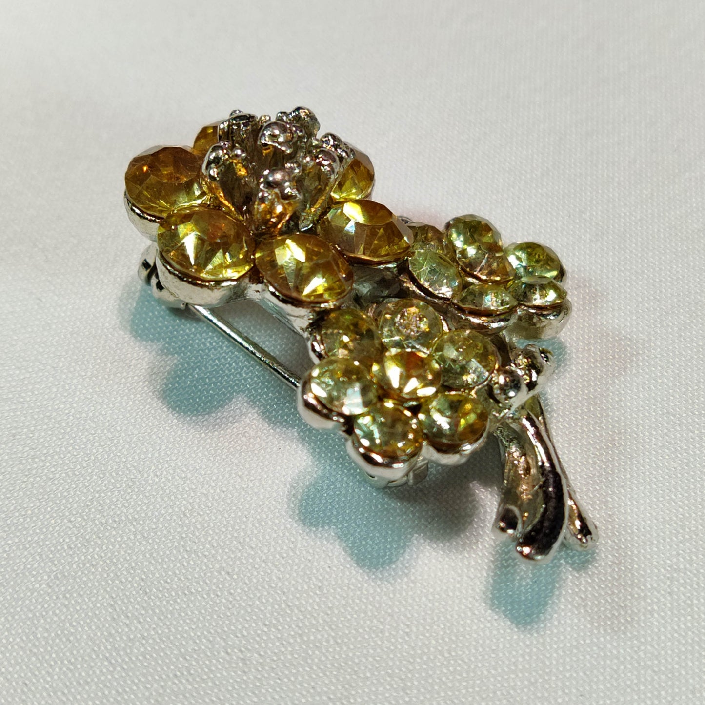 1960's Yellow Rhinestone Flower Pin