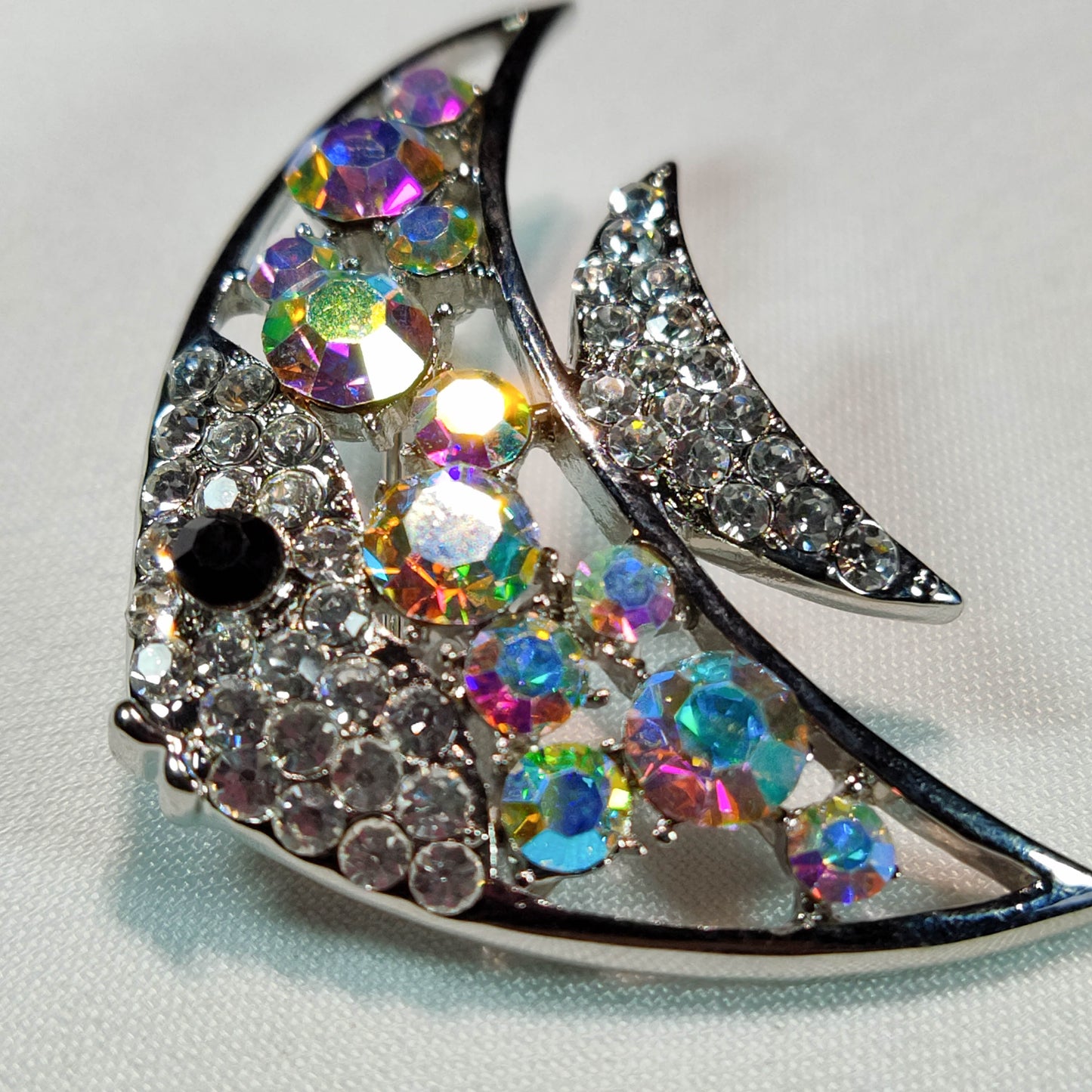 1950's Silver Metal Fish with Aurora Borealis Rhinestones