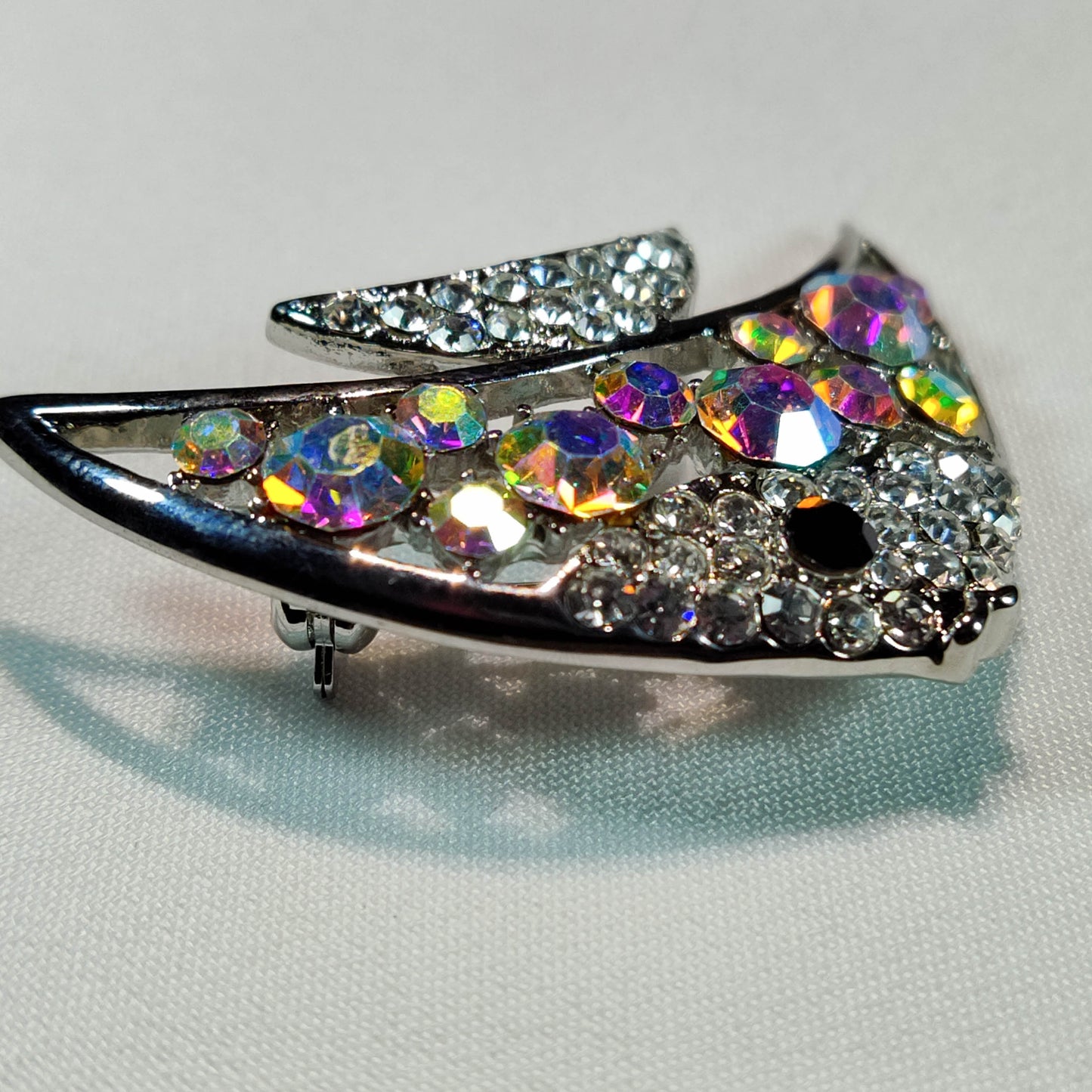 1950's Silver Tone Metal Fish with Aurora Borealis Rhinestones