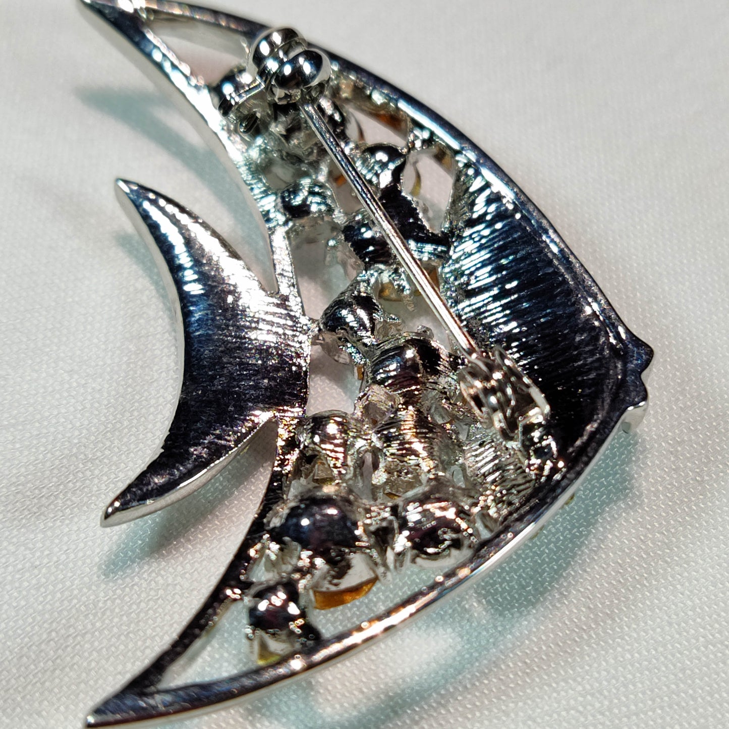 1950's Silver Metal Fish with Aurora Borealis Rhinestones