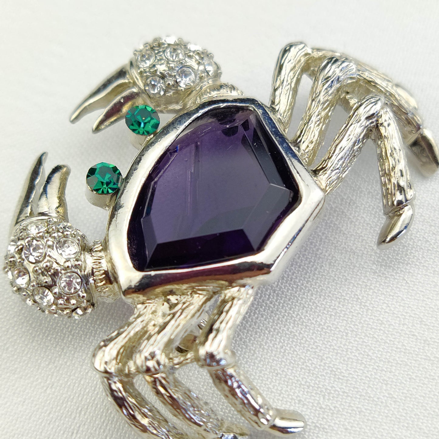 1960's Silver Metal Crab Pin with Rhinestones