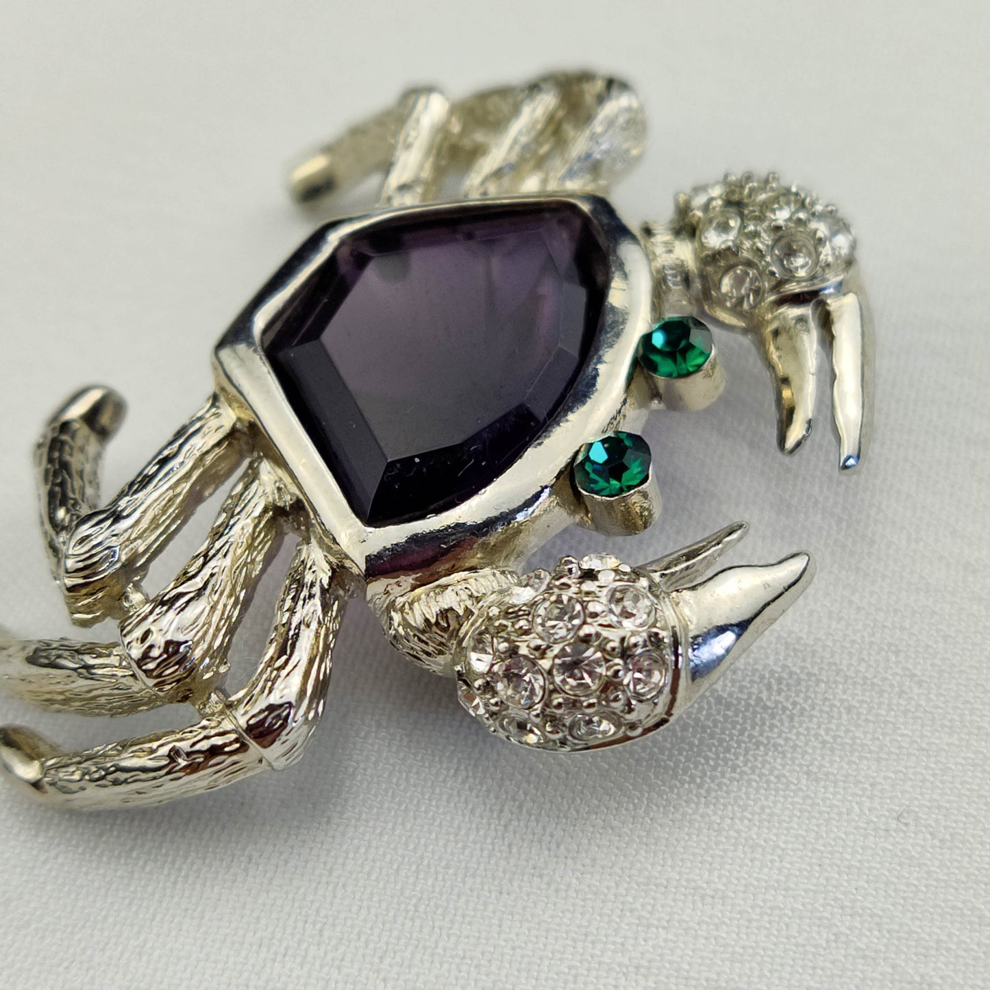 1960's Silver Metal Crab Pin with Rhinestones