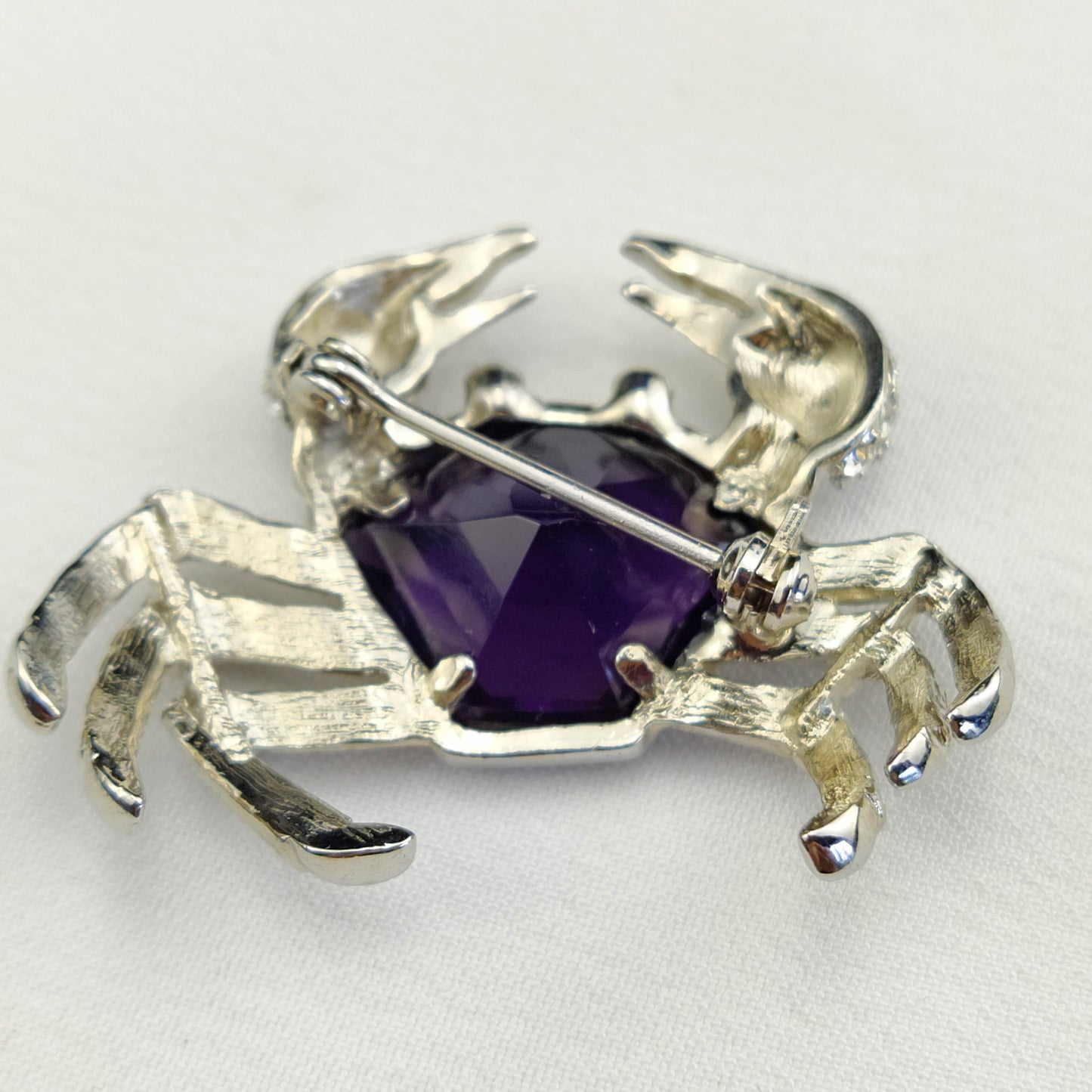 1960's Silver Metal Crab Pin with Rhinestones