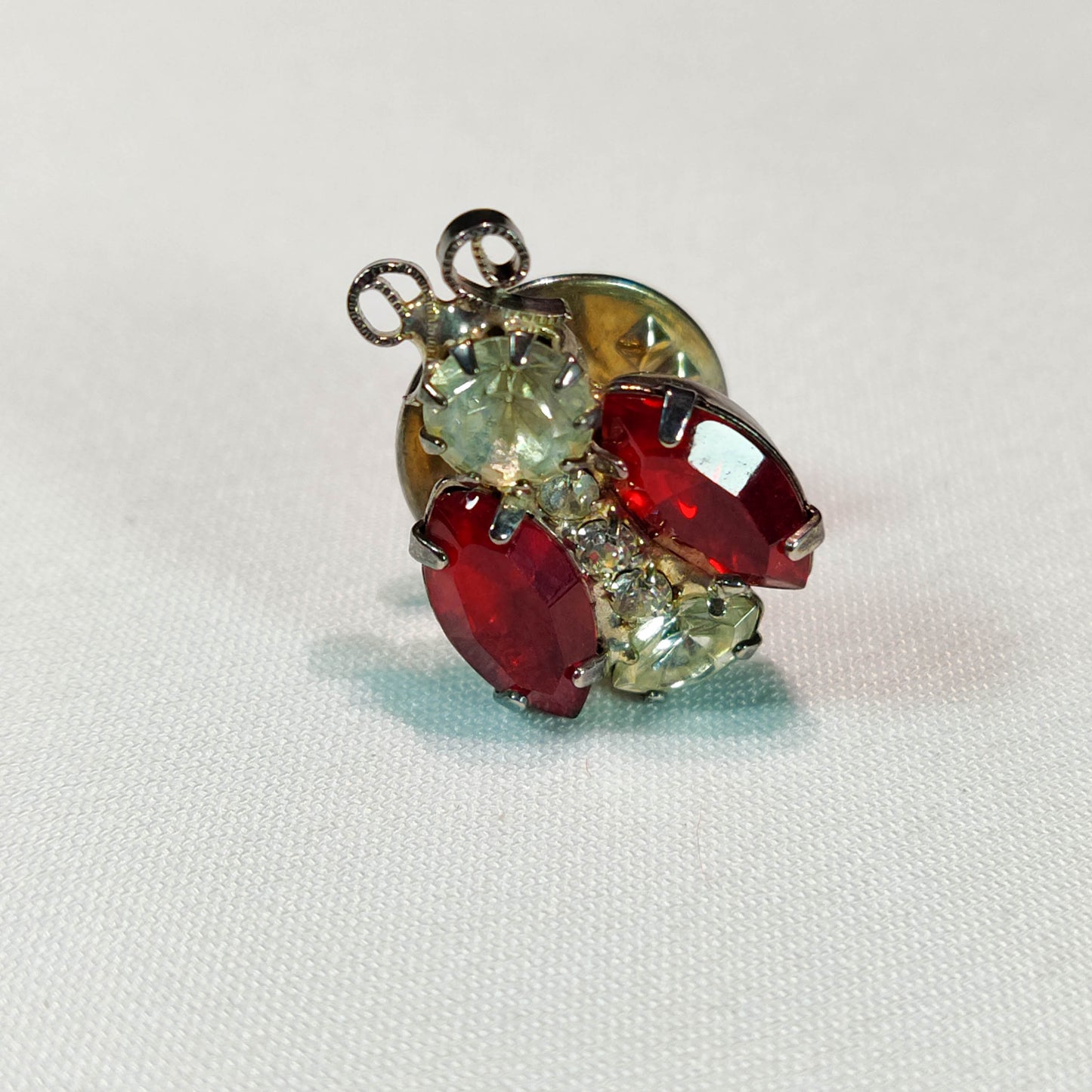 1950's Red and Clear Rhinestone Bug Pin