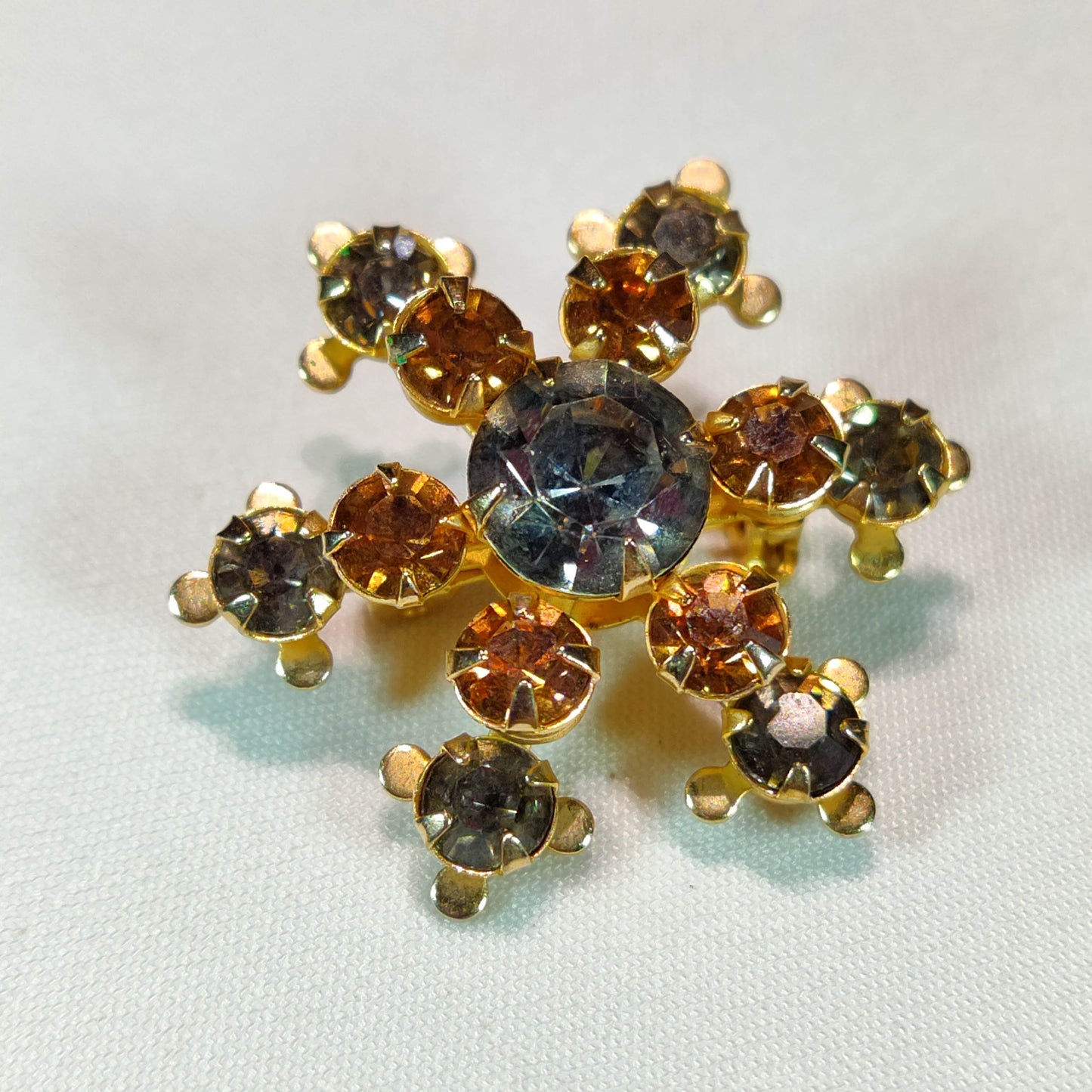 1950's Grey and Bronze Rhinestone Flower Pin