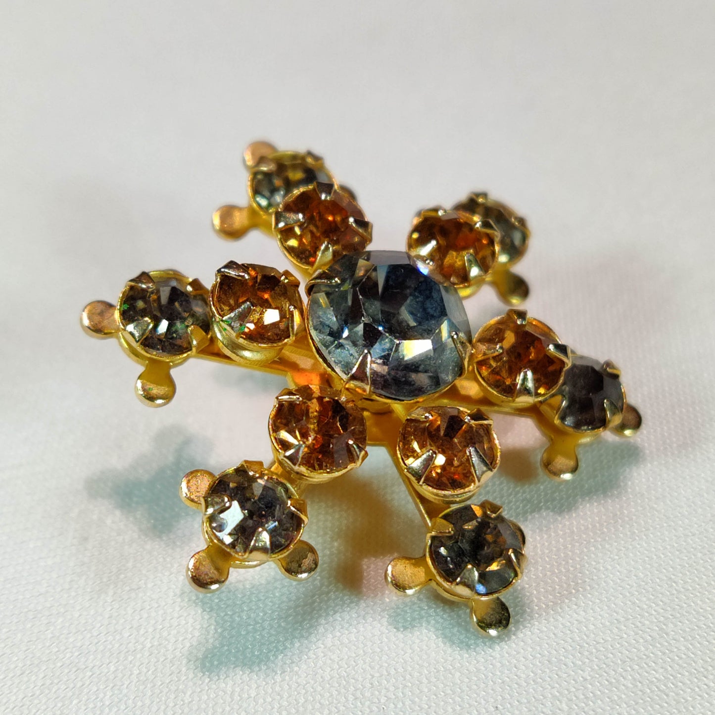 1950's Grey and Bronze Rhinestone Flower Pin