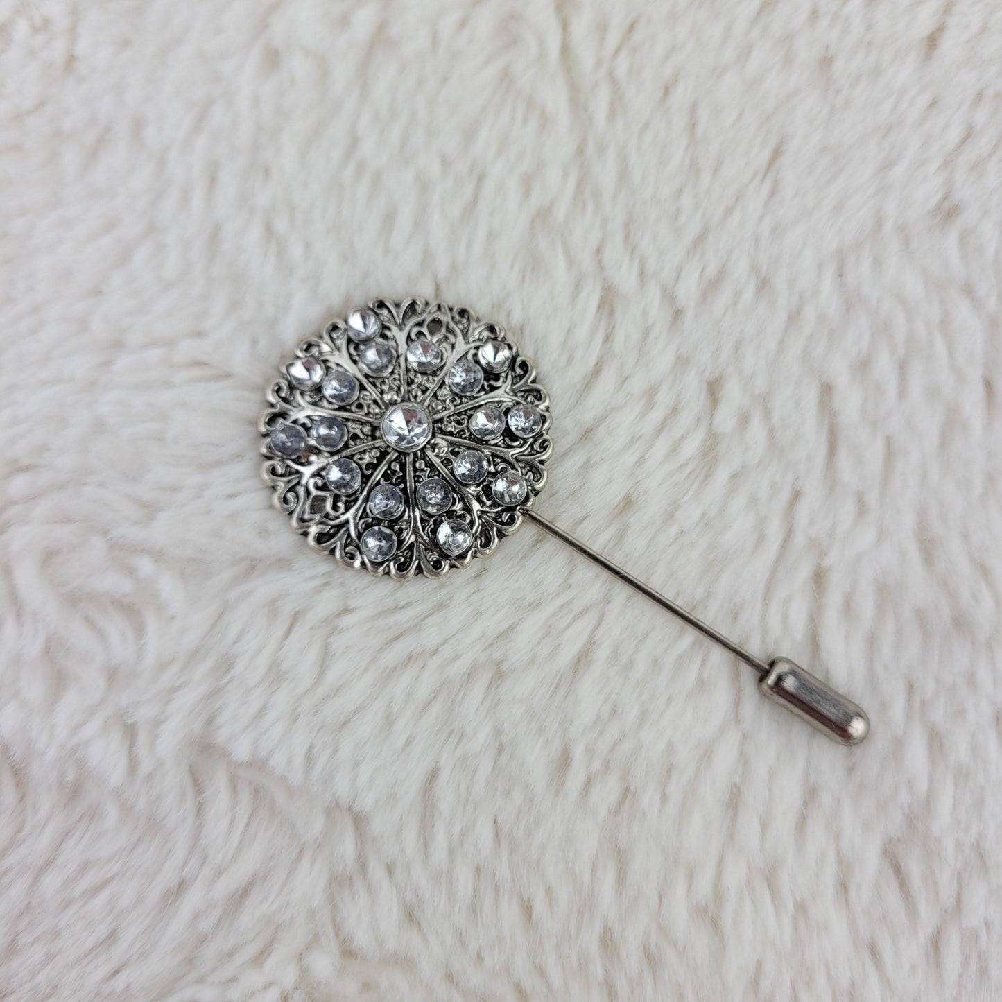 1960's Silver Metal and Clear Rhinestone Stick Pin