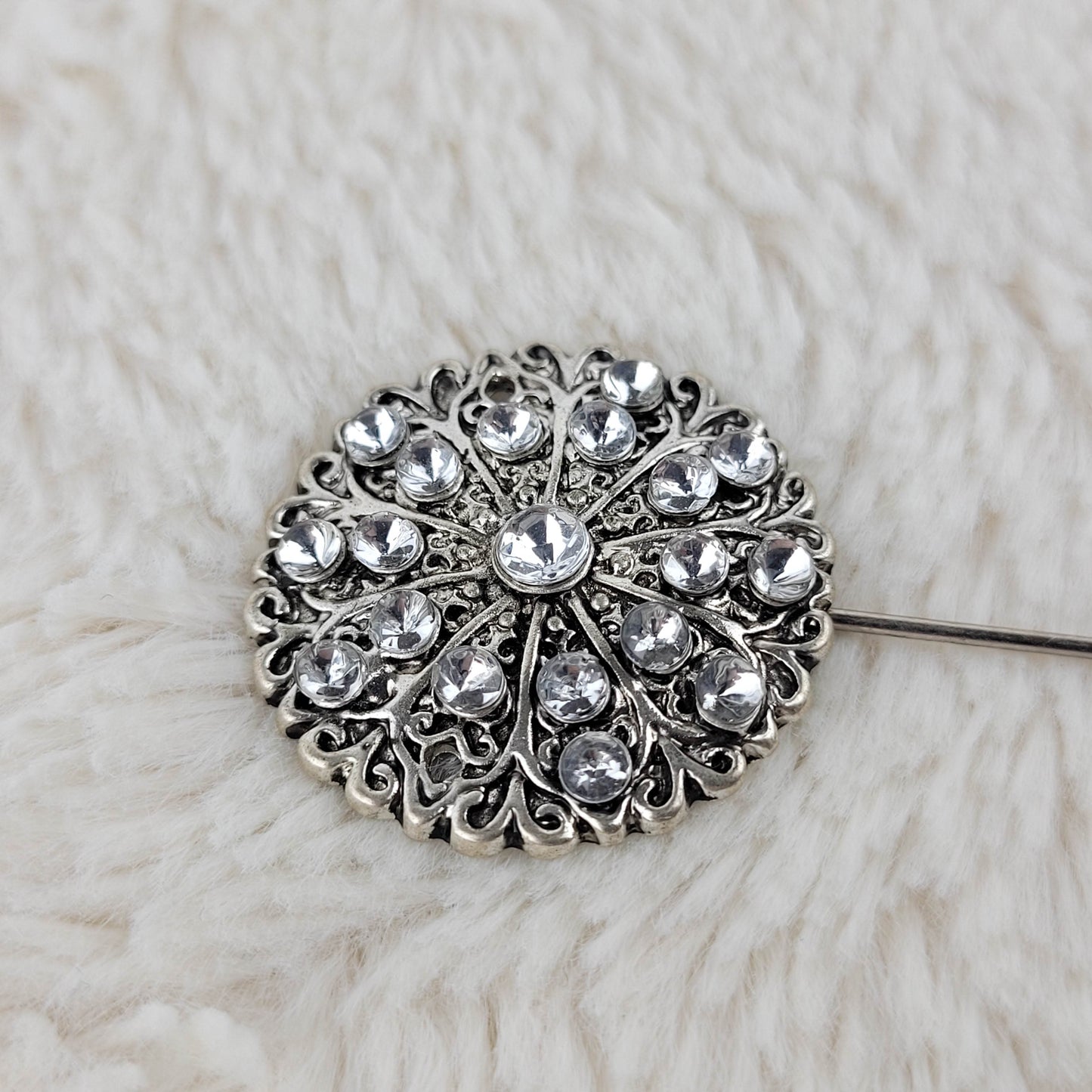 1960's Silver Metal and Clear Rhinestone Stick Pin