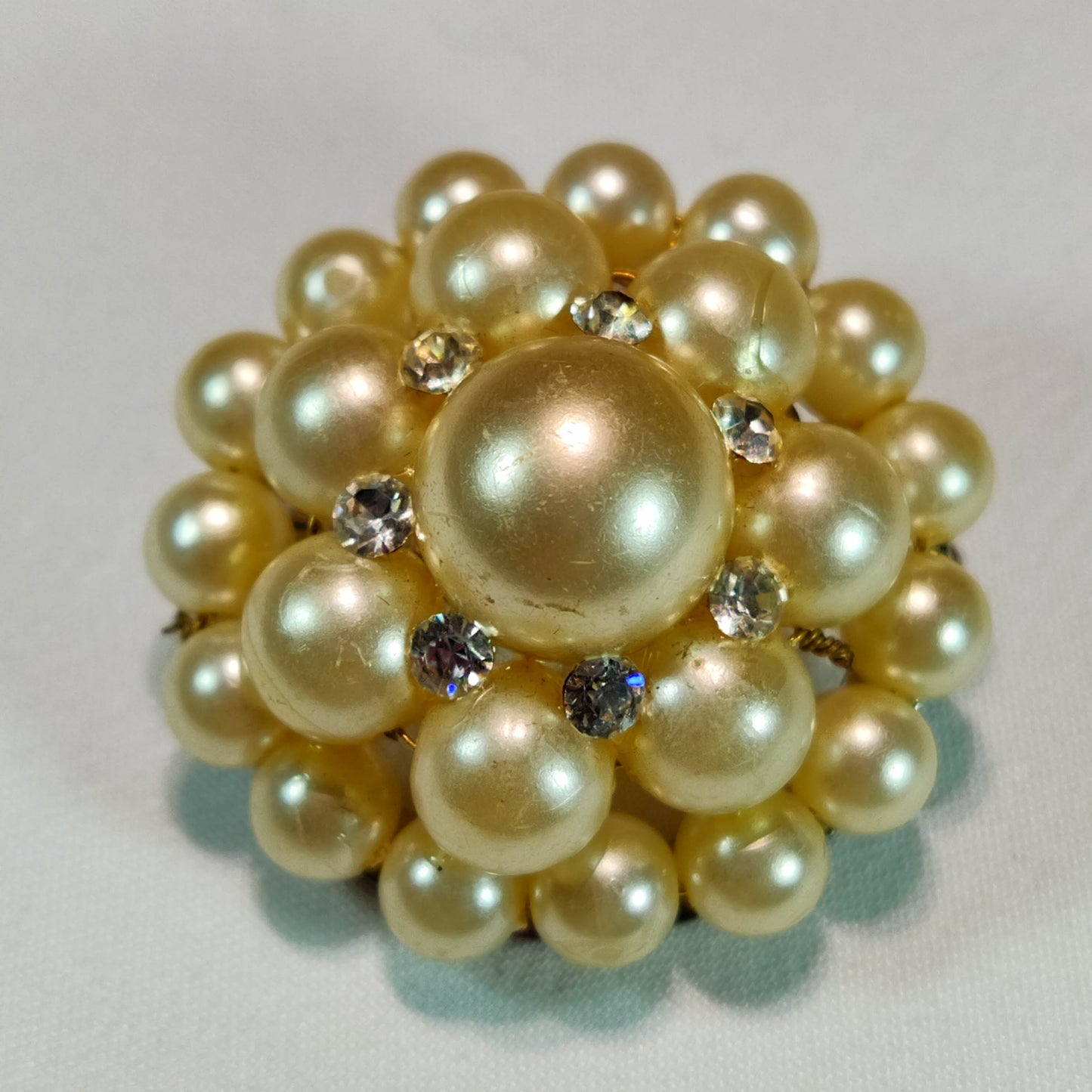 1950's Pearl Bead and Rhinestone Circular Pin