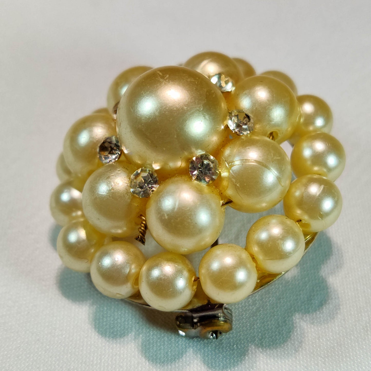 1950's Pearl Bead and Rhinestone Circular Pin