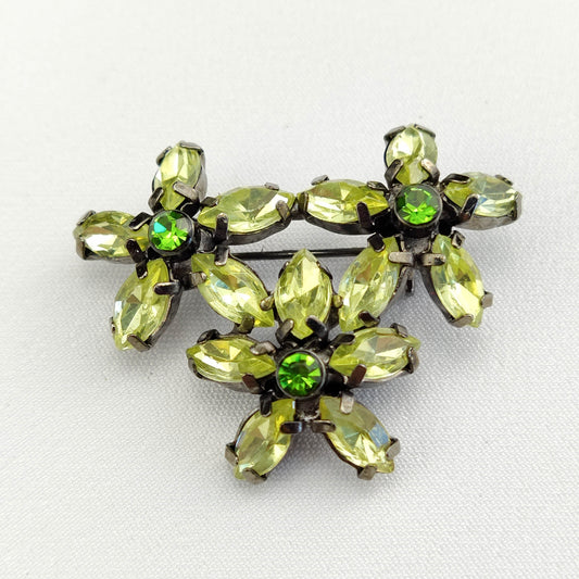 1950's Green Rhinestone Flower Cluster Pin